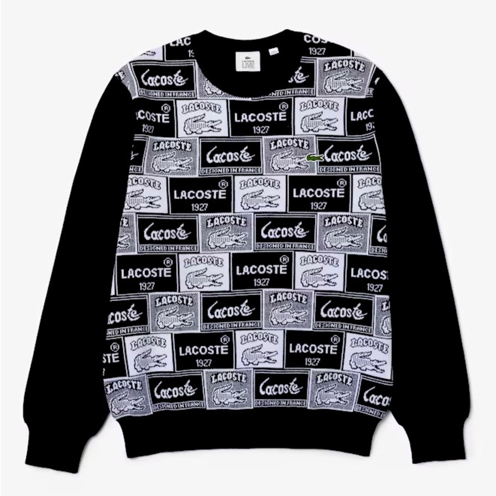 New Lacoste Heritage Crew Neck Patchwork Jacquard Sweater size M - RARE!